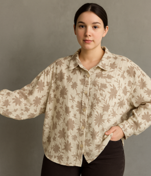 Fendre Çiçek Desenli Oversize Gömlek