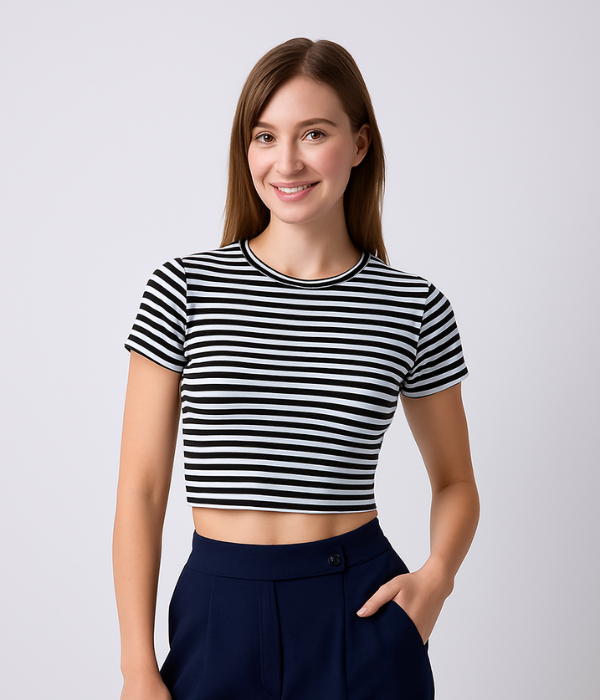 Fendre Çizgili Crop Top