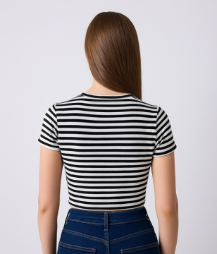 Fendre Çizgili Crop Top